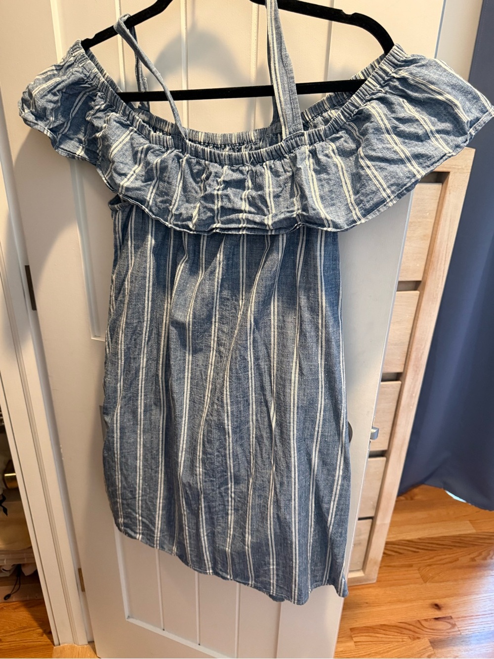 J.Crew Blue and White Striped Off-Shoulder Sundress